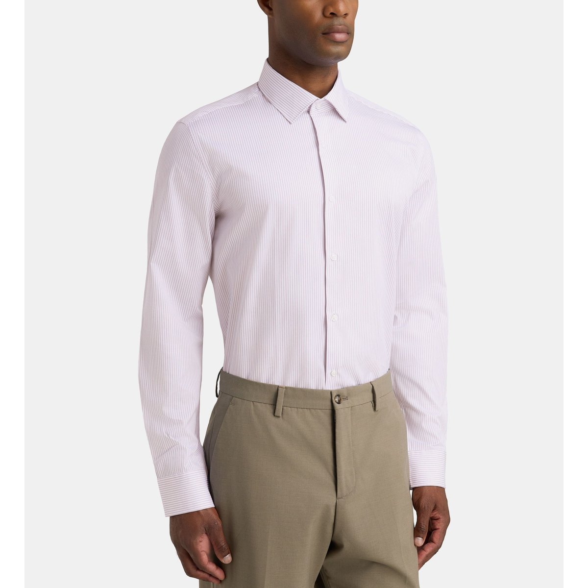 Chemise ajustée msrrae rayures sans repassage coton bio rose, GALERIES LAFAYETTE
