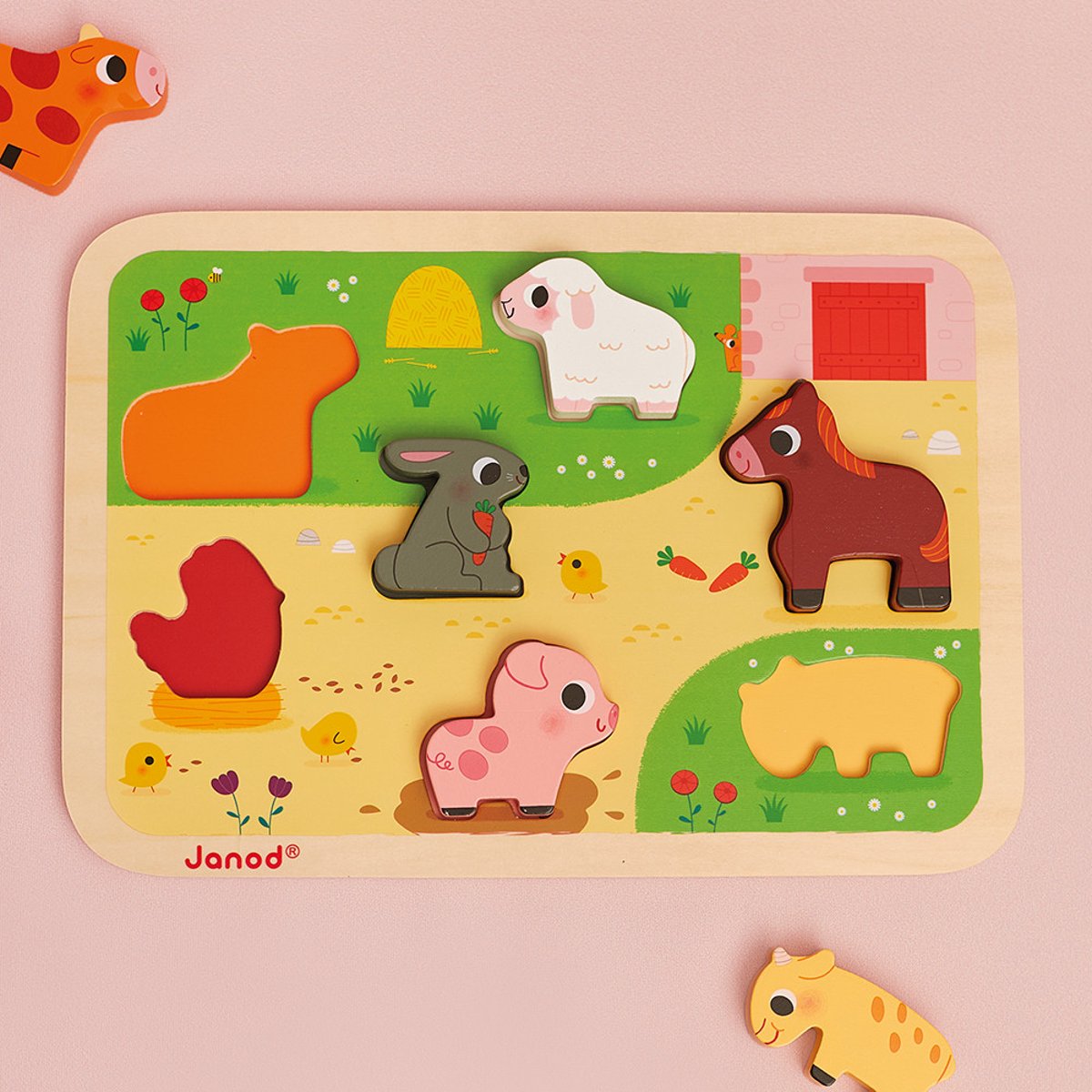 Puzzle En Bois A La Ferme couleur unique, JANOD