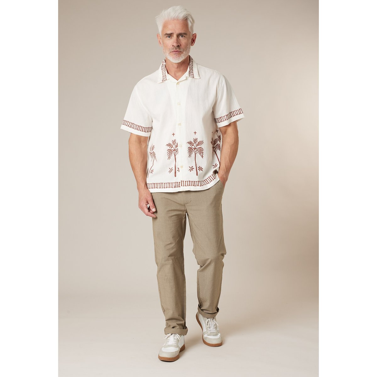 Chemise homme en coton motif palmier HANK natural, DEELUXE
