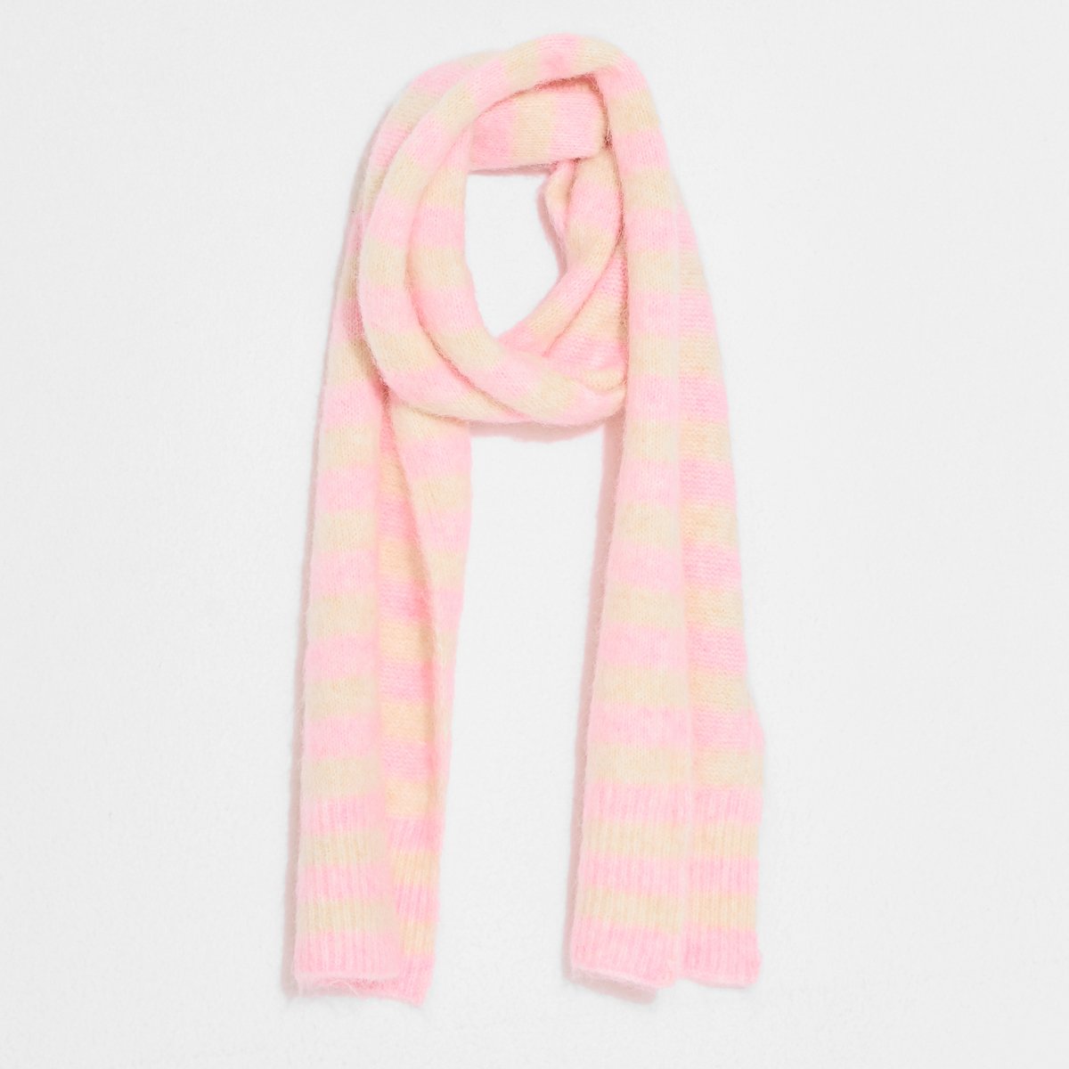 Écharpe rayée en maille rose, GRAIN DE MALICE
