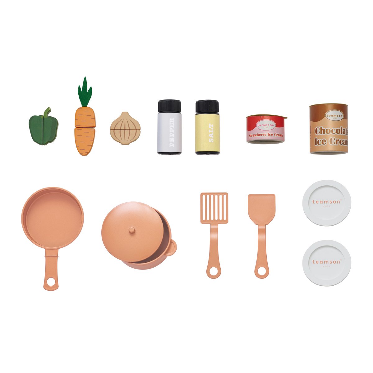 Cuisine jouet bois modulable, 14 accessoires, Vert, LITTLE CHEF blanc, TEAMSON KIDS