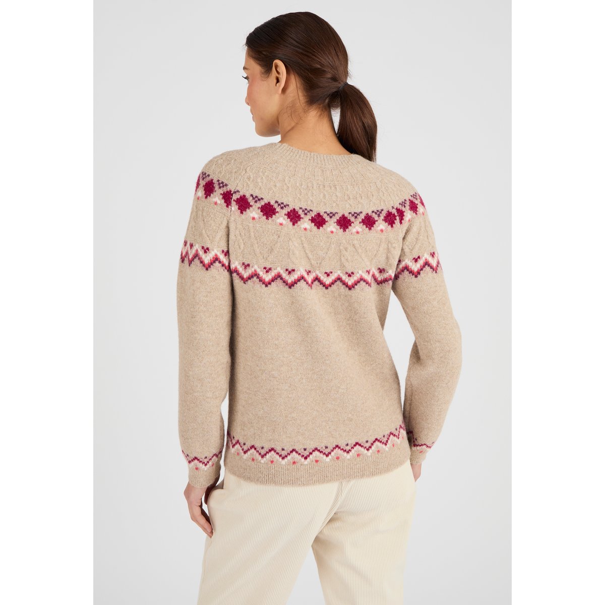 Pull jacquard Thermolactyl marron beige chiné, DAMART