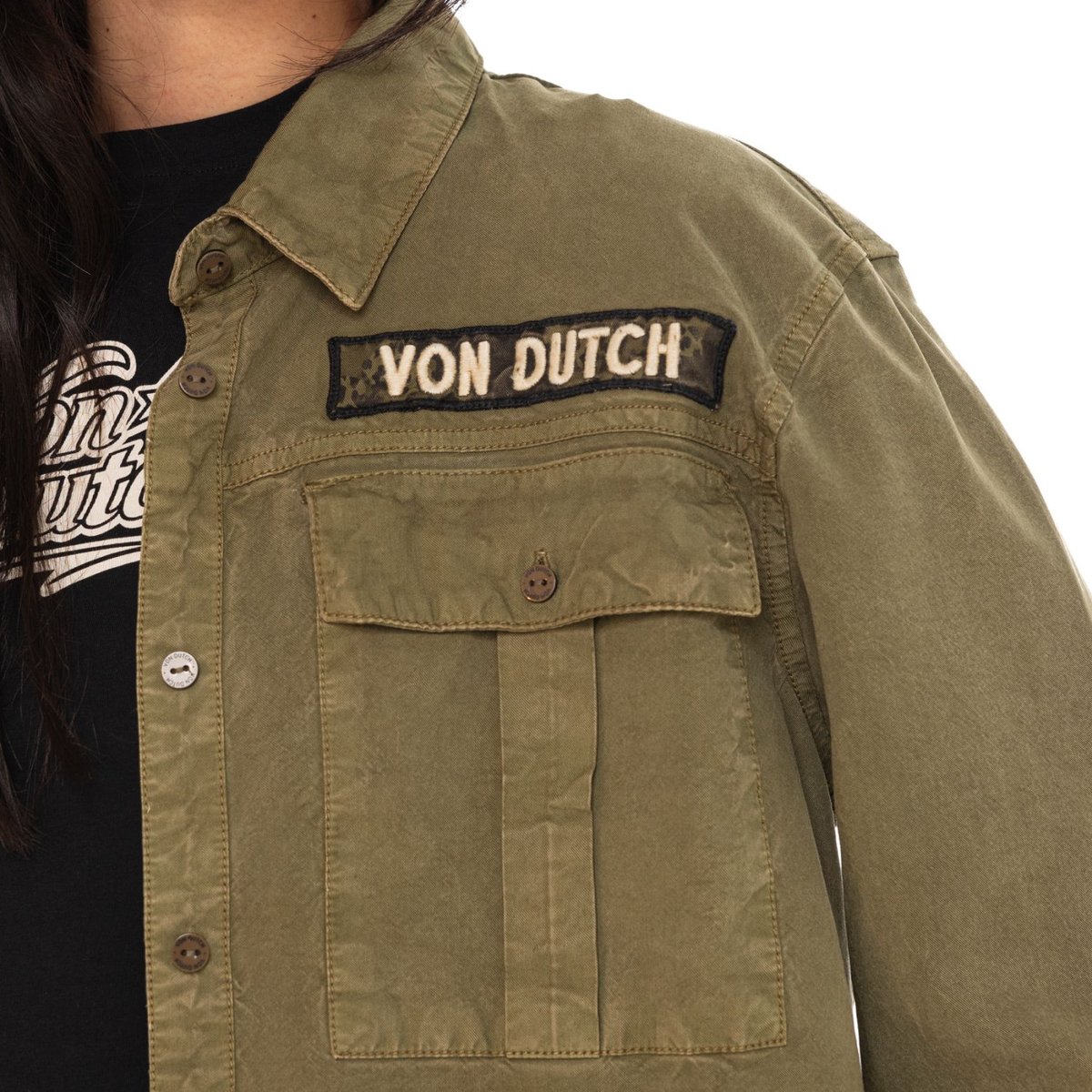 Chemise légère TAPE vert kaki/noir, VON DUTCH