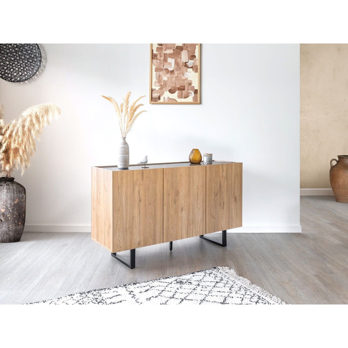 Buffet bas en panneaux de particules 3 portes 140 cm, OPERA marron clair, BOBOCHIC