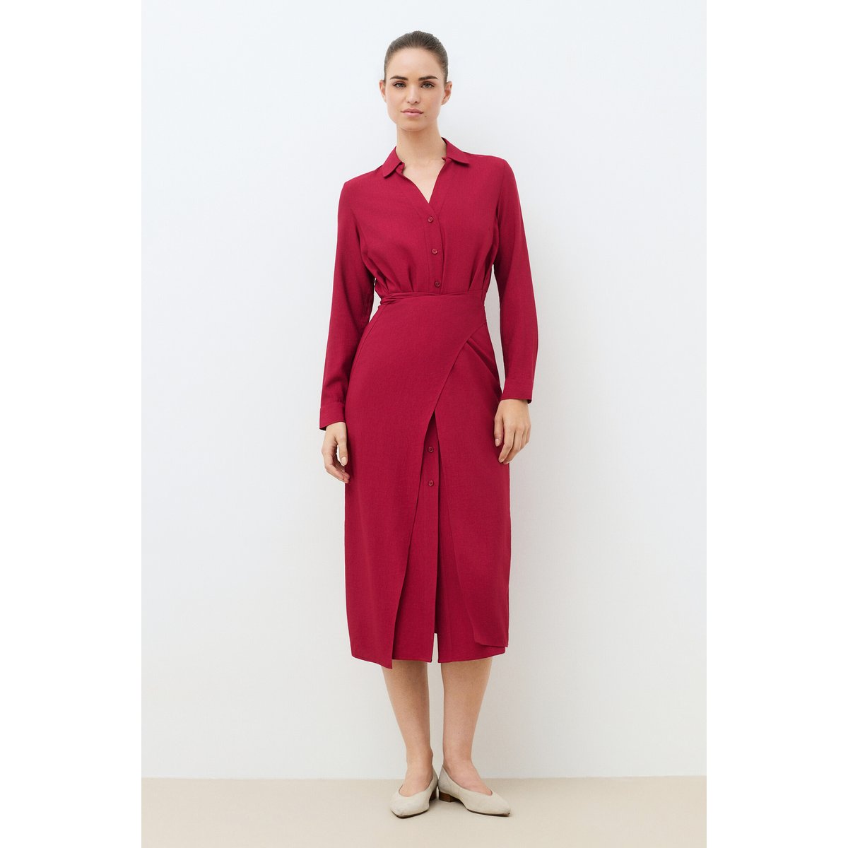 Robe longue col chemise ROSANA bordeaux, CAROLL
