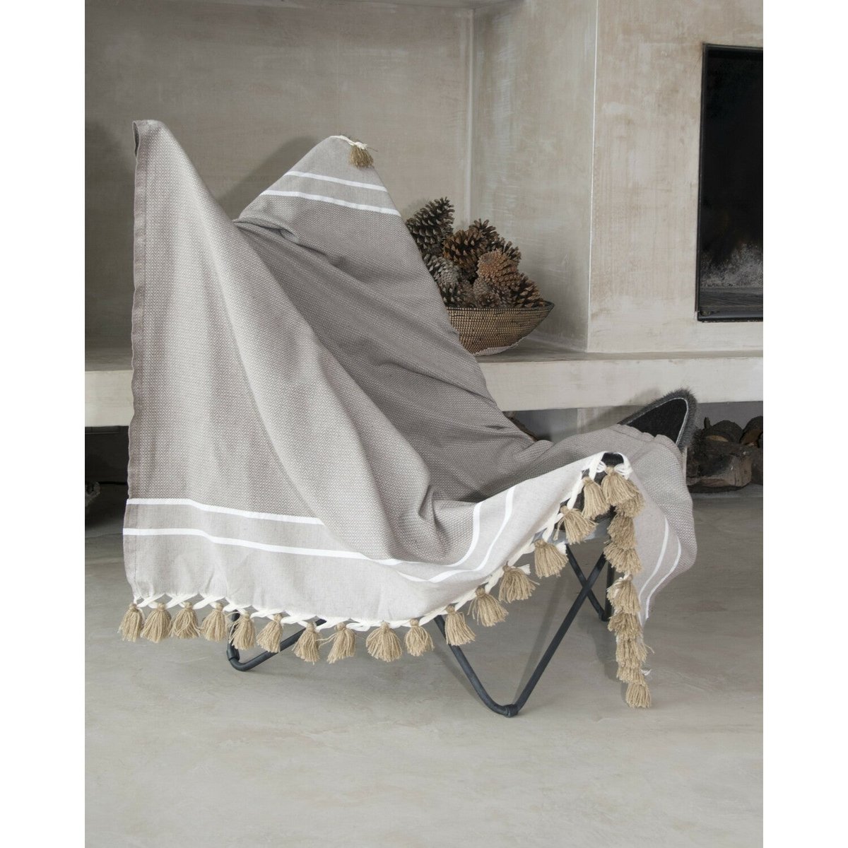 Plaid coton STOCKHOLM taupe, FEBRONIE