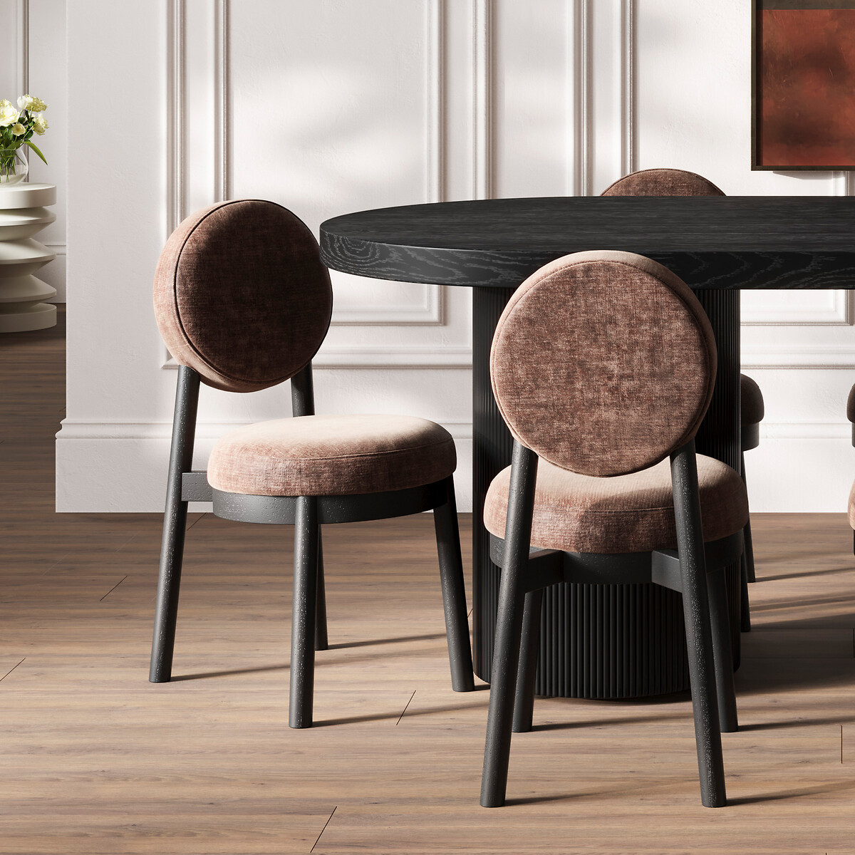 Francesca Velvet Chenille Dining Chairs with Round Back (Set of 2) black, ÉDITÉ