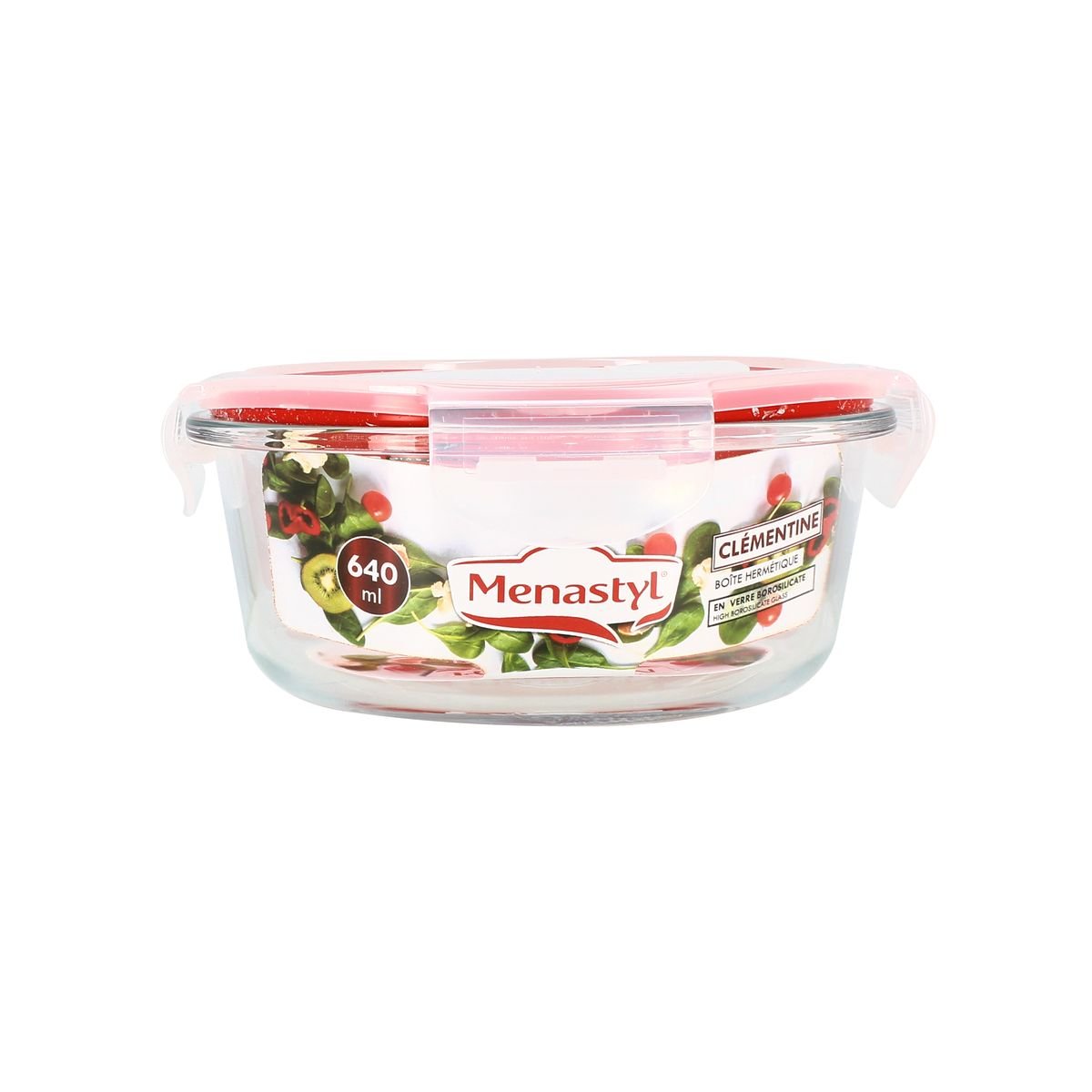 Boîte hermétique ronde 640 ml en verre, CLÉMENTINE transparent, MENASTYL