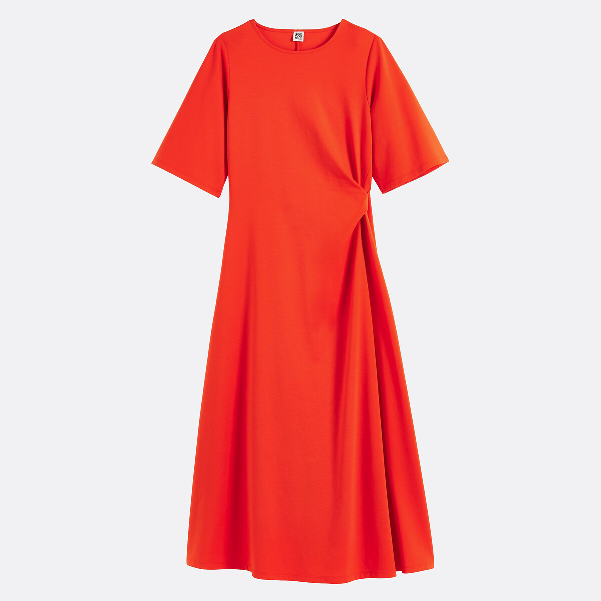 Robe midi manches coudes à taille drapée rouge, LA REDOUTE COLLECTIONS