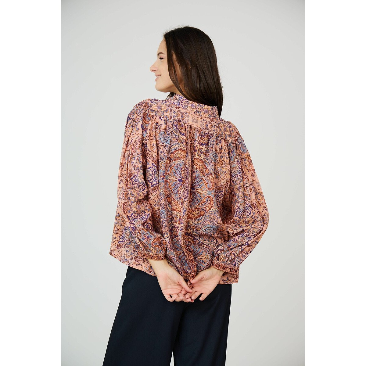 Tribal Print Blouse with Shirt Collar pink, SEE U SOON