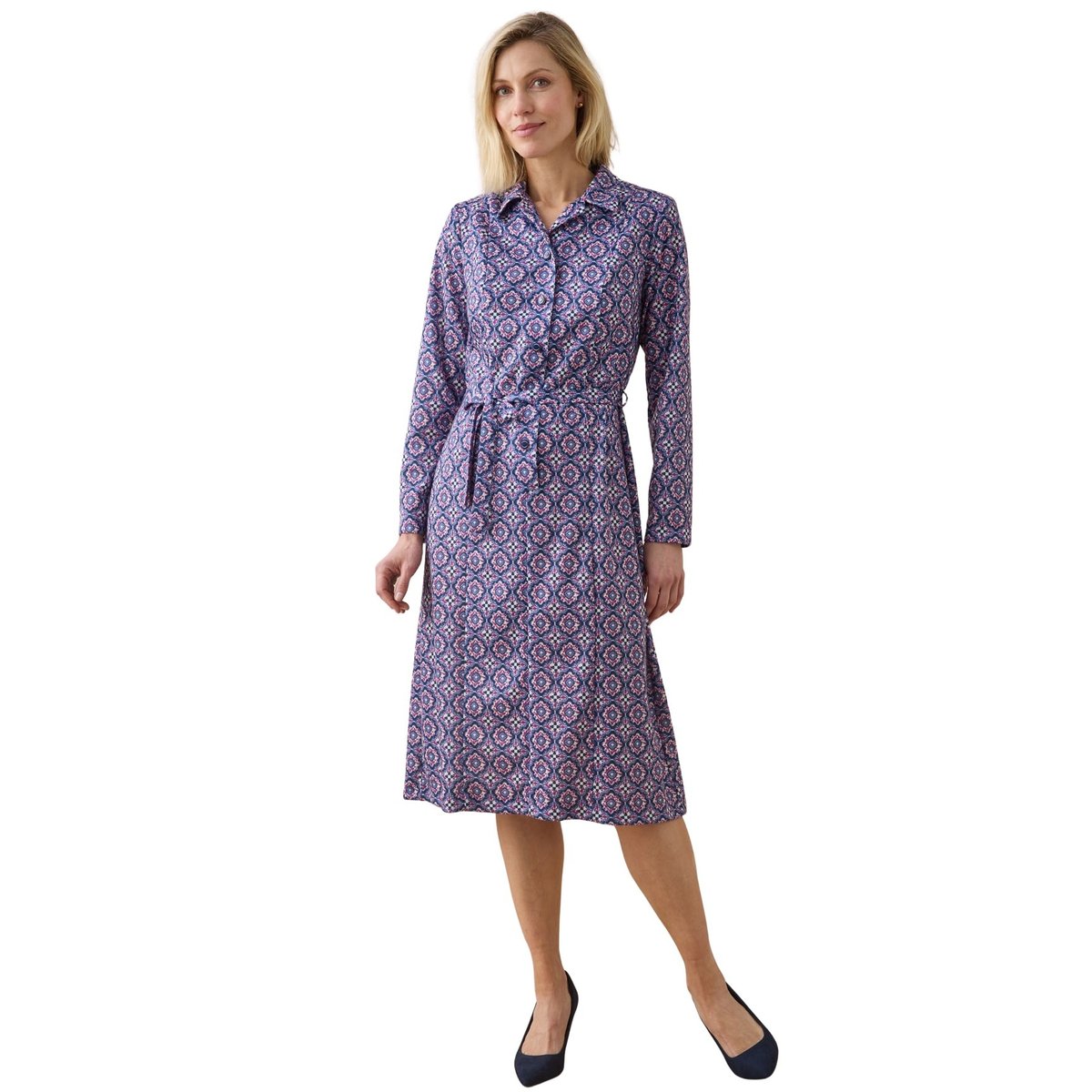 Robe classique col tailleur imprimé bleu/rose, DAXON