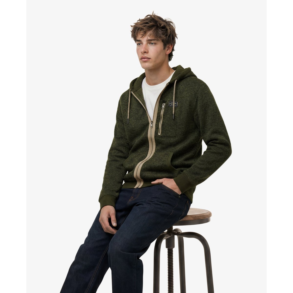 Sweat zippé à capuche Storm Fleece coupe décontractée kaki trekker grit, SUPERDRY