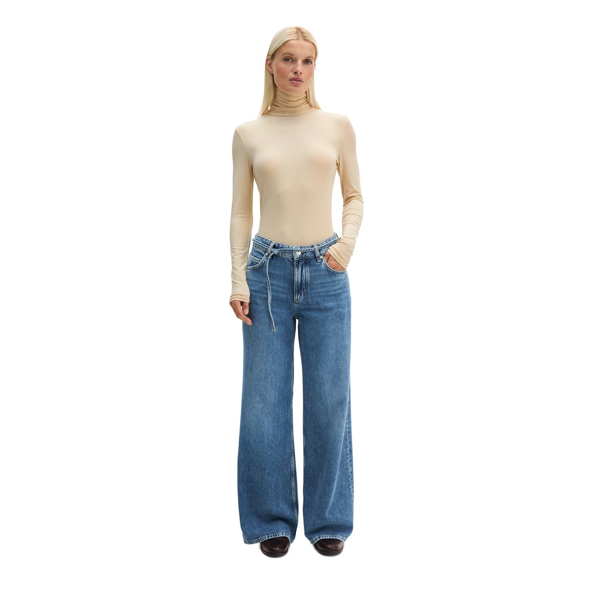 Jeans modèle Lania wide en denim rigide sans élasthanne bleu, MARC O'POLO