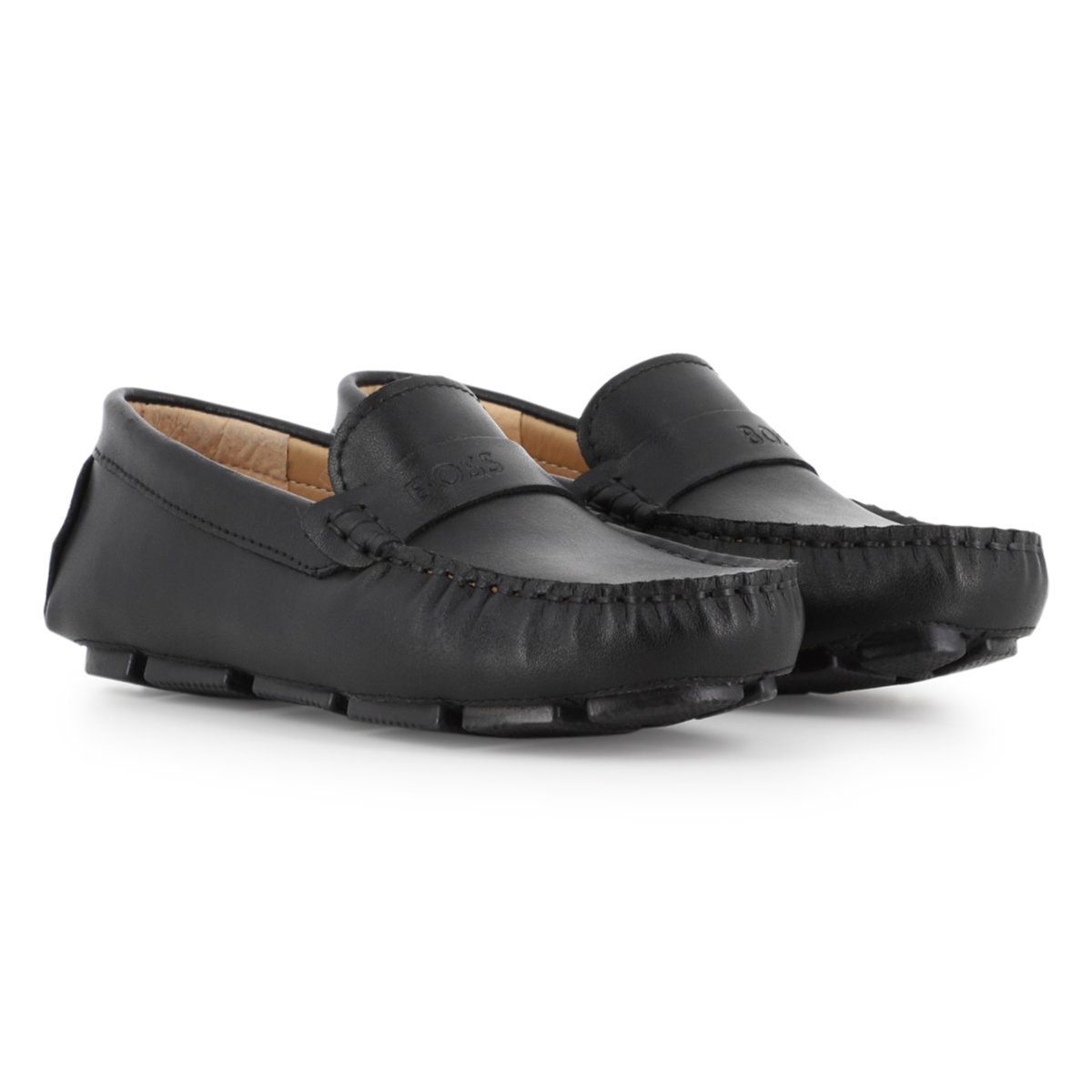Moccasins en cuir de vachette black, BOSS KIDSWEAR
