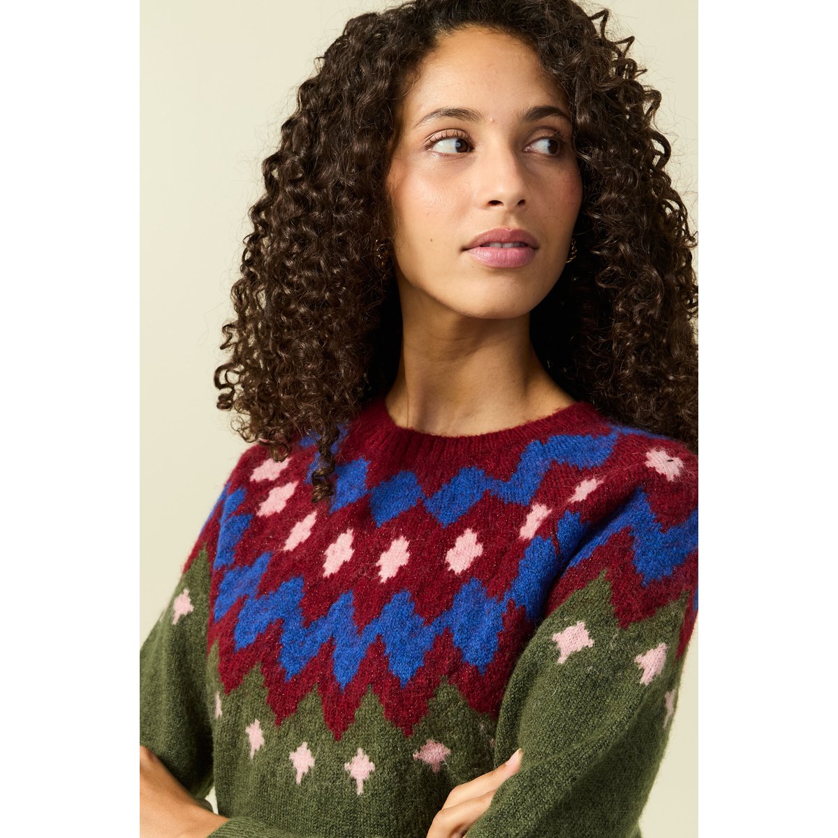 Pull col rond manches longues vert kaki, BONOBO