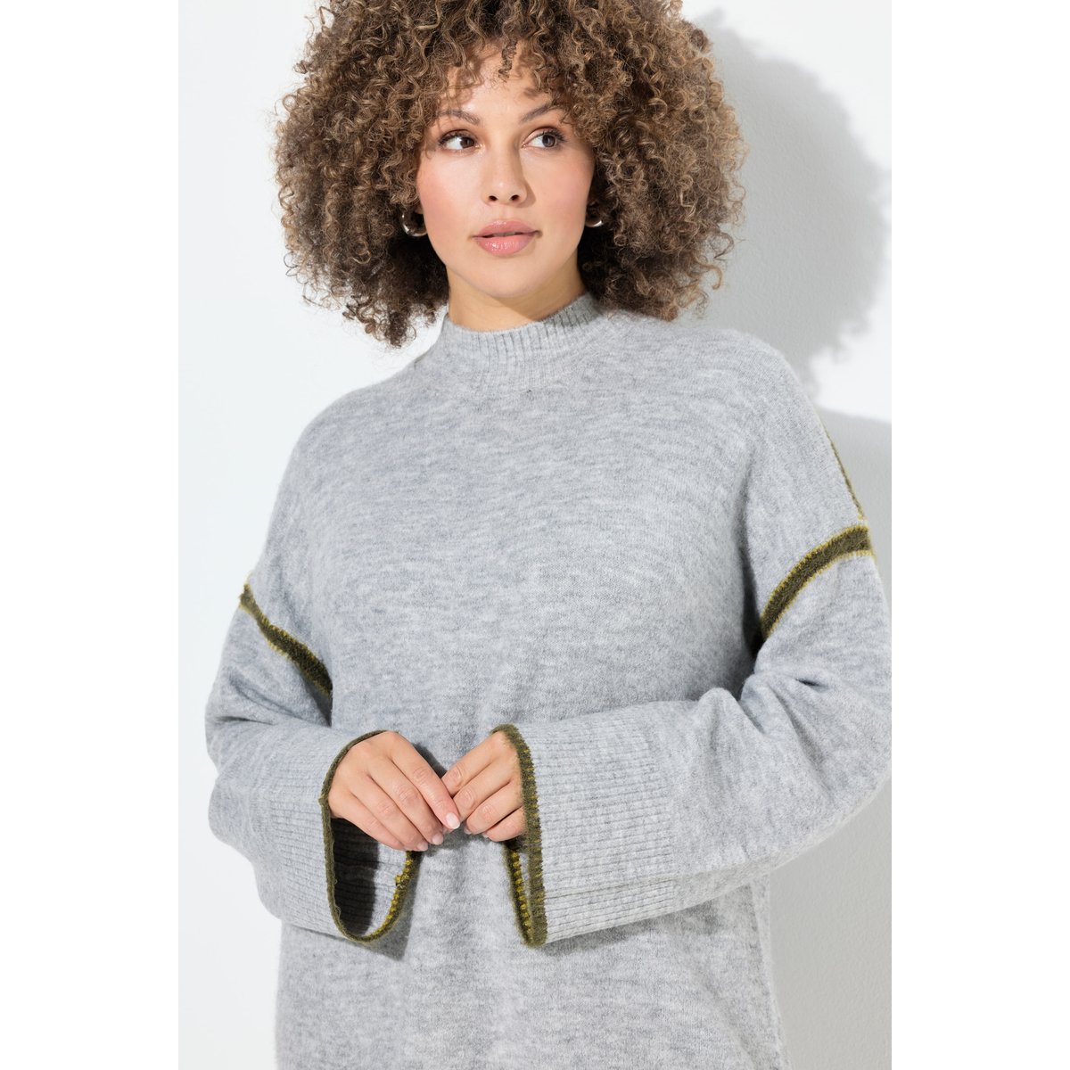 Pull à col montant et manches longues gris clair chiné, ULLA POPKEN