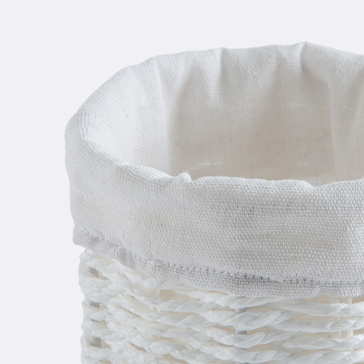 Panier rond en papier tressé et tissu, Papeli blanc, LA REDOUTE INTERIEURS