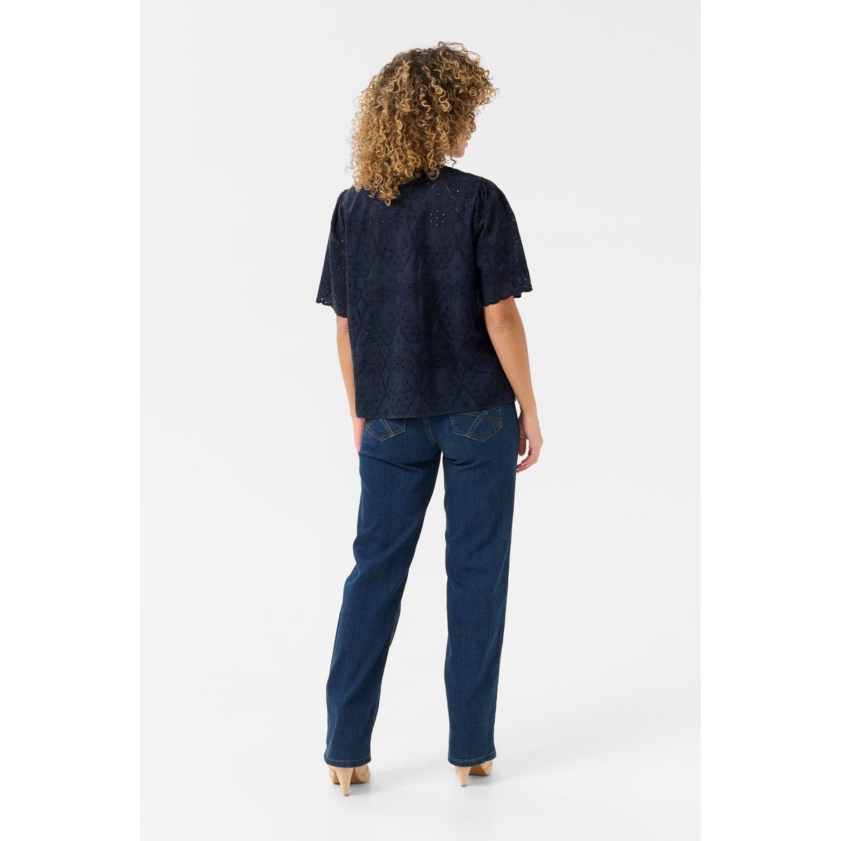 Blouse with short sleeve bleu navy blazer, CREAM