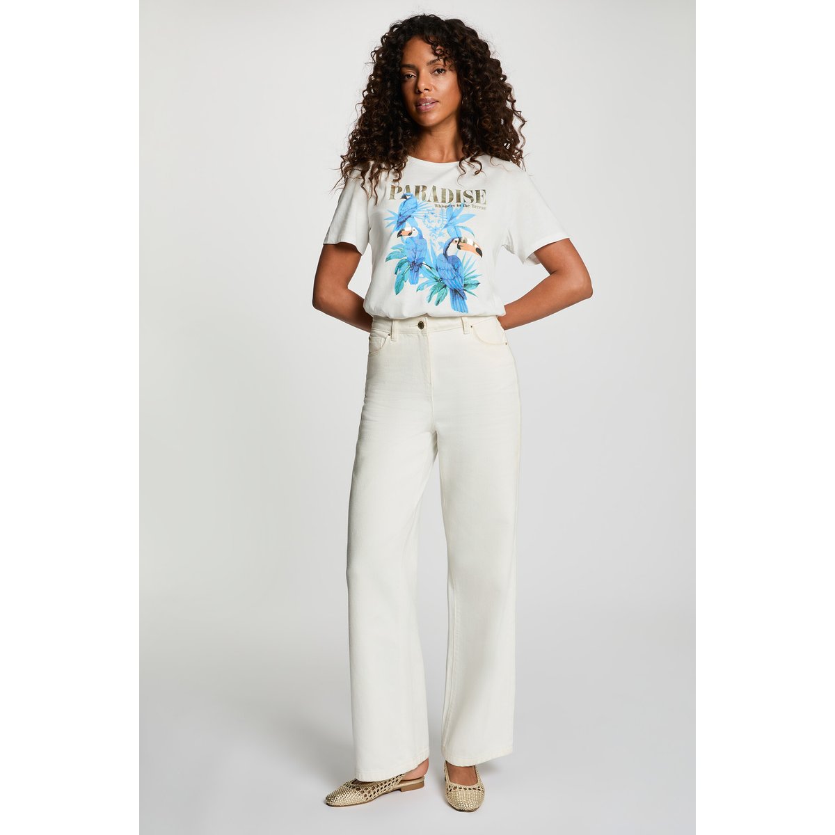 T-shirt imprimé col rond blanc, MORGAN