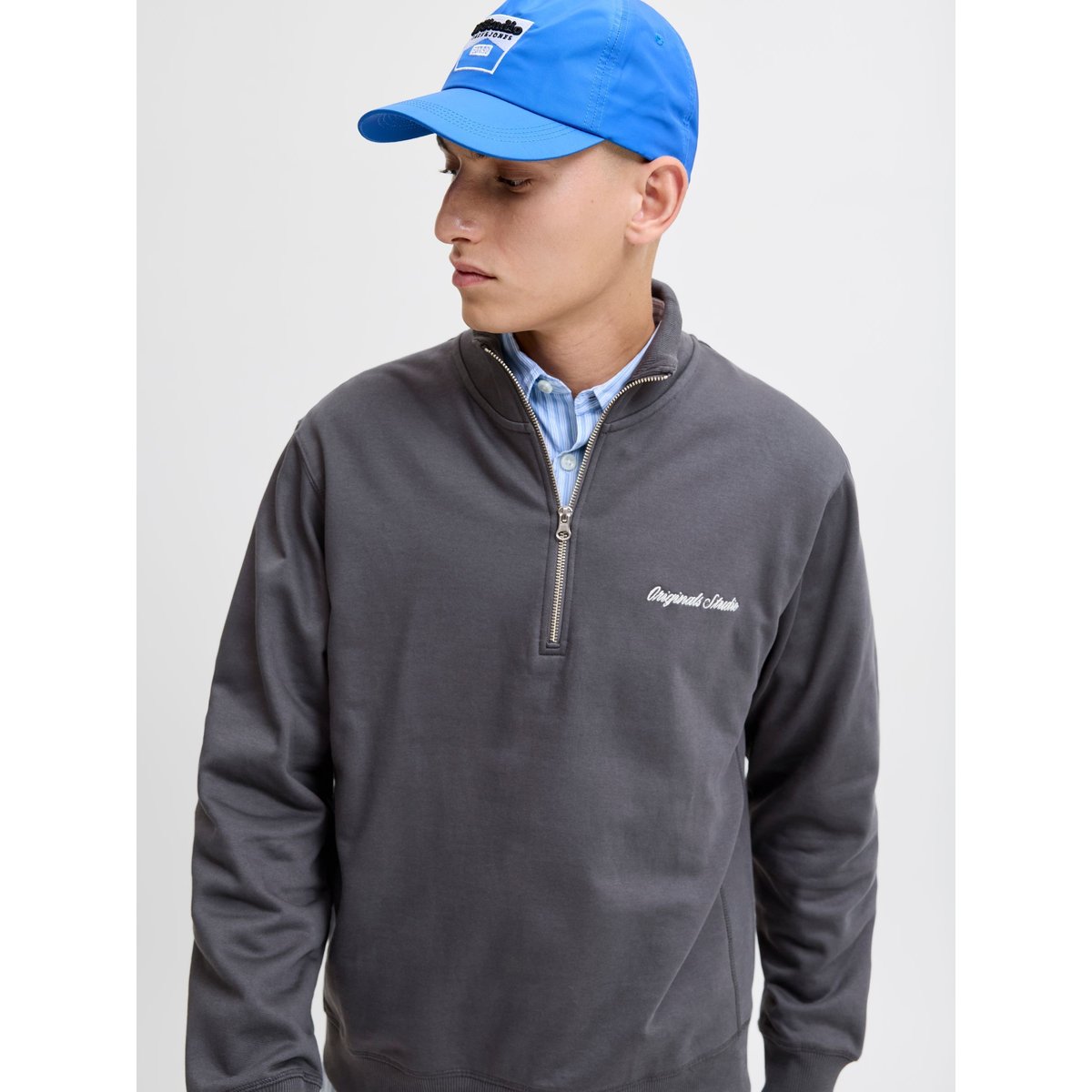 Sweat À Mi-Fermeture Éclair asphalt, JACK & JONES