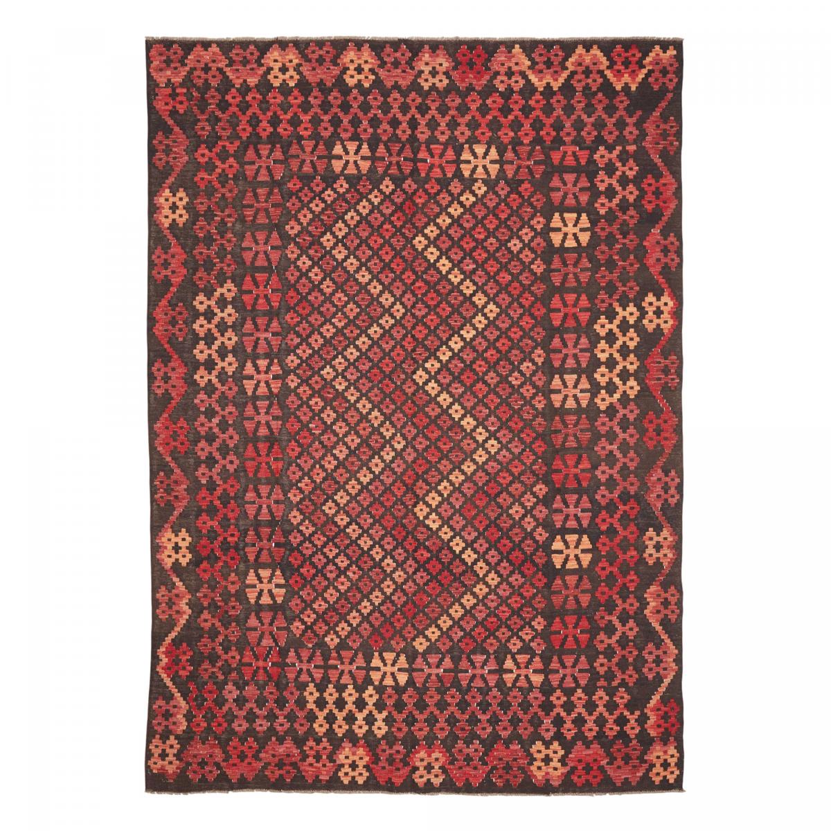 Tapis kilim géométrique, tissé plat en laine, KILIM 95 rouge, beige, noir, UN AMOUR DE TAPIS