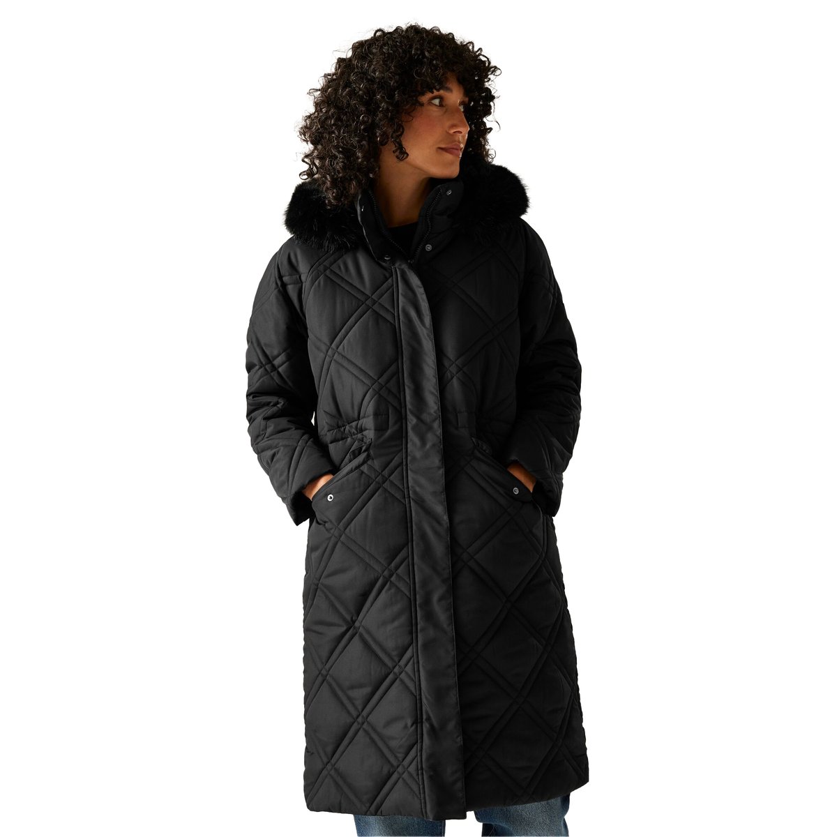 Veste longue matelassée à capuche FREYLA noir, REGATTA