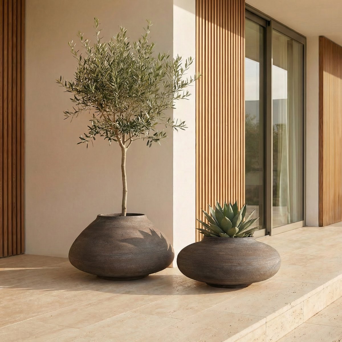 Cache-pot décoratif en ciment H37 ZEN marron foncé, SIA DECO