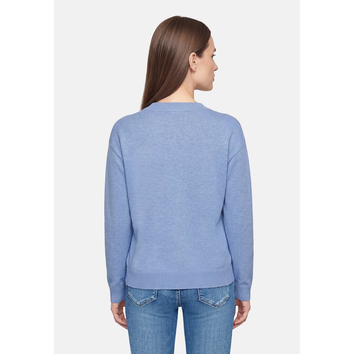 Pull-over en maille basique à col droit middle blue melange, BETTY BARCLAY