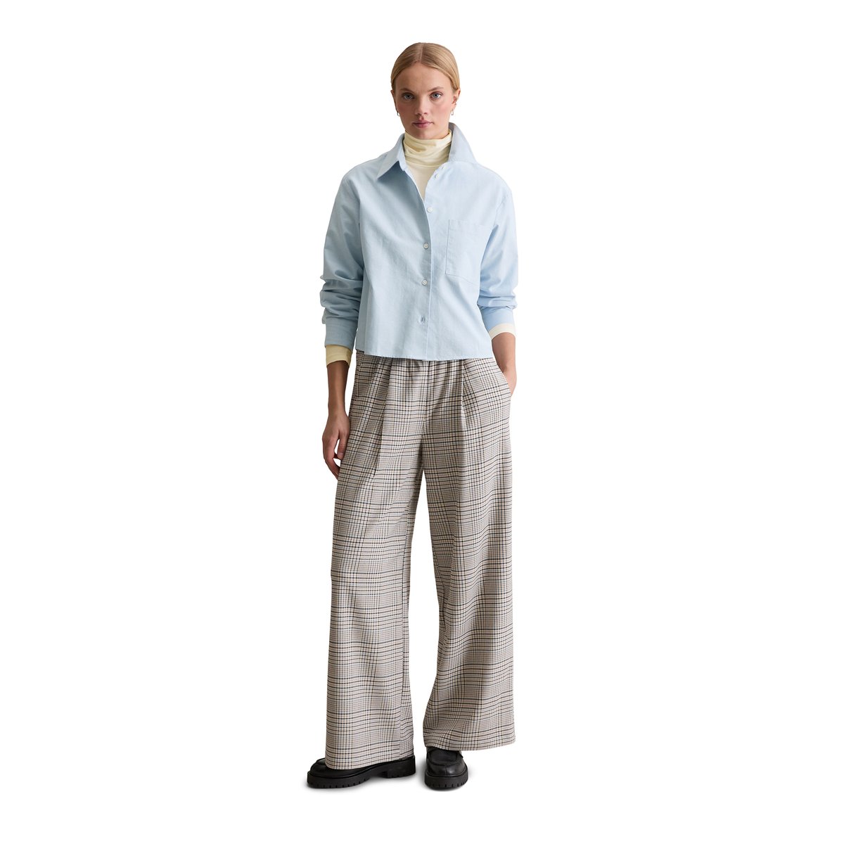Blouse Oxford cropped en coton organique bleu clair, MARC O’POLO DENIM