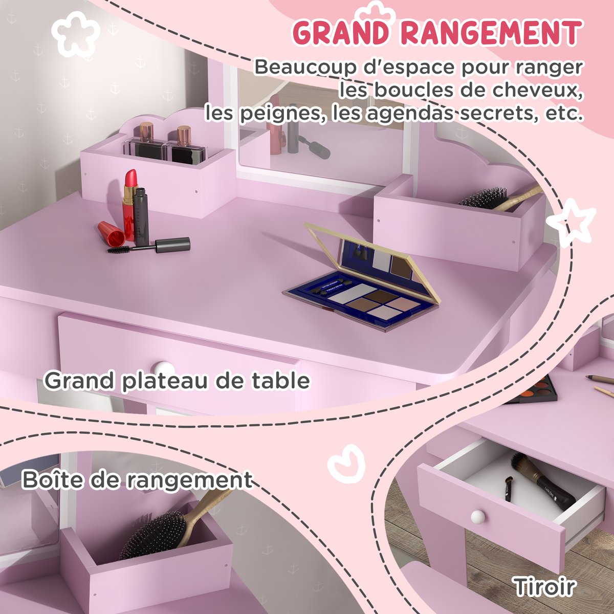 Ensemble de coiffeuse pour enfants MDF Rose rose, ZONEKIZ