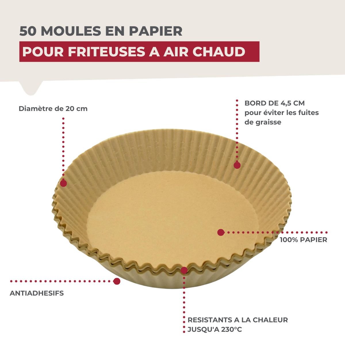 50 Moules en papier air fryer ronds 20 cm brun, FACKELMANN