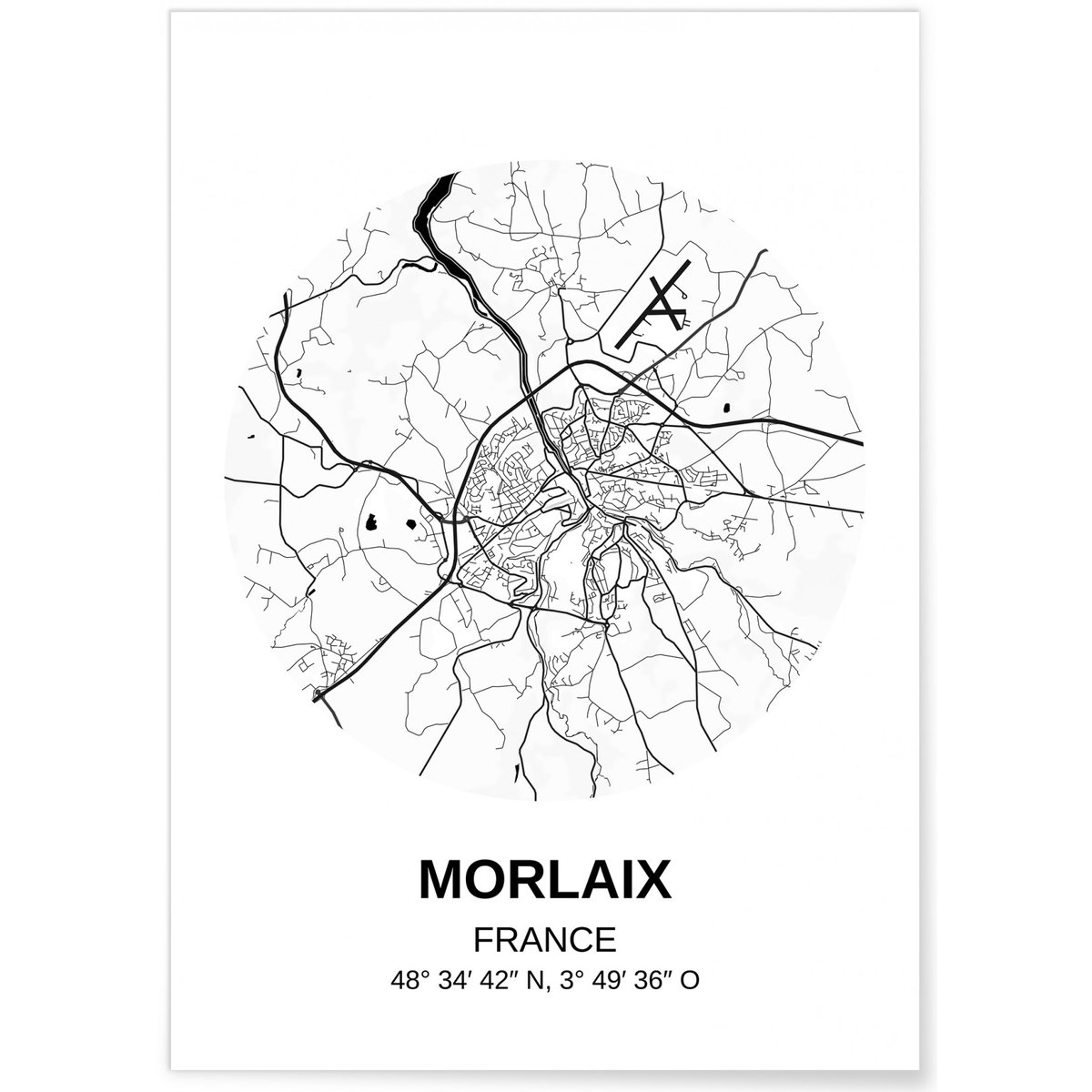 Affiche Carte Morlaix blanc, L'AFFICHERIE