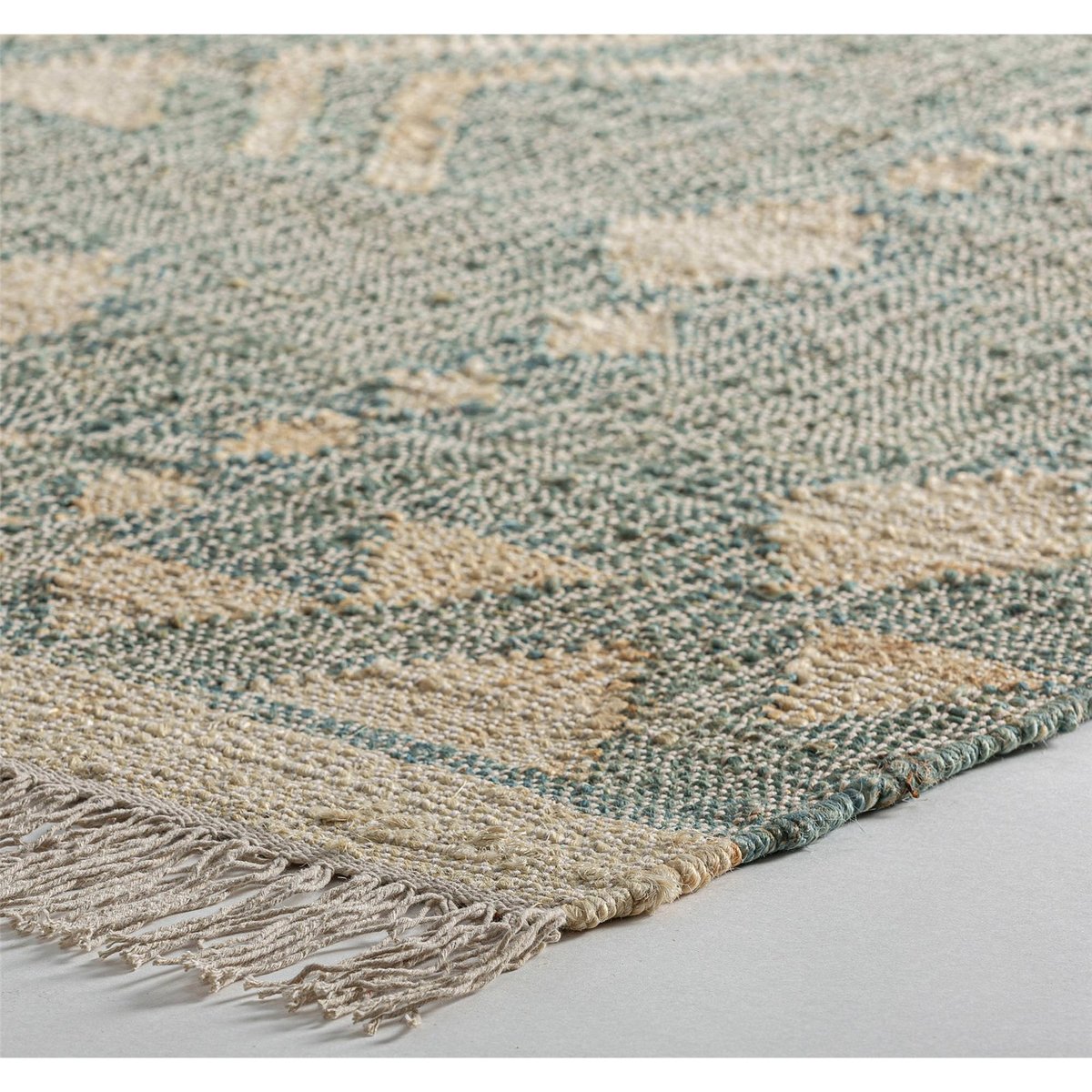 Tapis classique en jute et laine bleu profond naturel et beige, RECOLLECTION