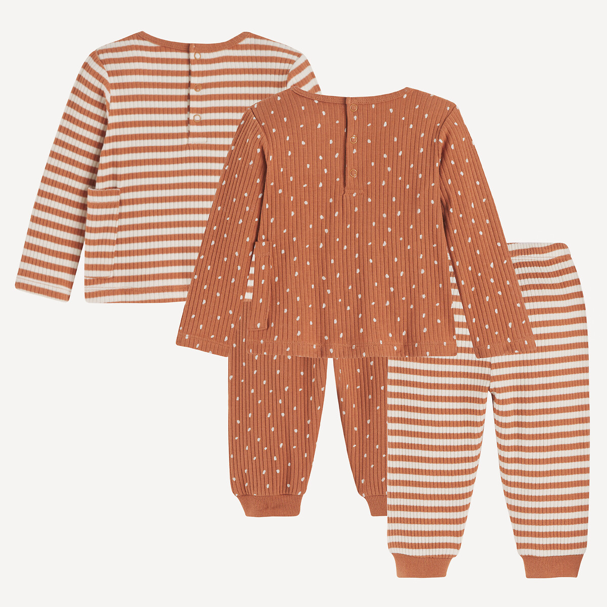 Pack of 2 Pyjamas in Striped/Polka Dot Print Cotton assorted, LA REDOUTE COLLECTIONS