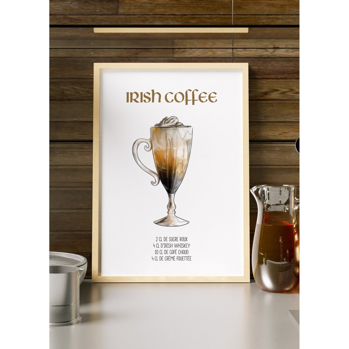 Affiche Cocktail Irish Coffee blanc, L'AFFICHERIE