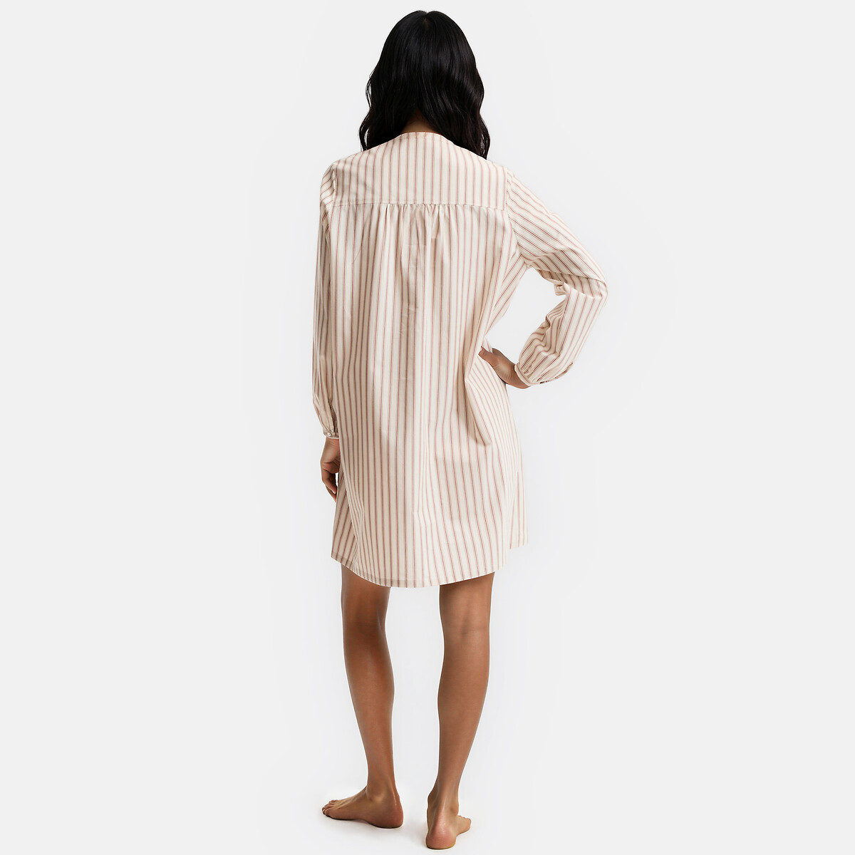 Chemise de nuit rayée en popeline de coton rayé, LA REDOUTE COLLECTIONS