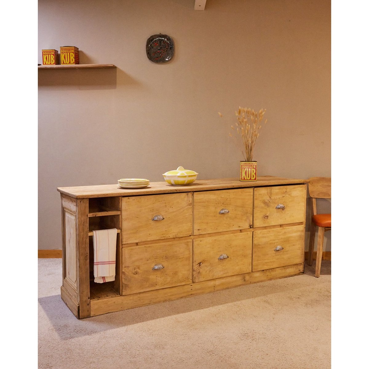 Comptoir en bois poncé Fernand N°452 - Bon état bois clair, DEBONGOUT