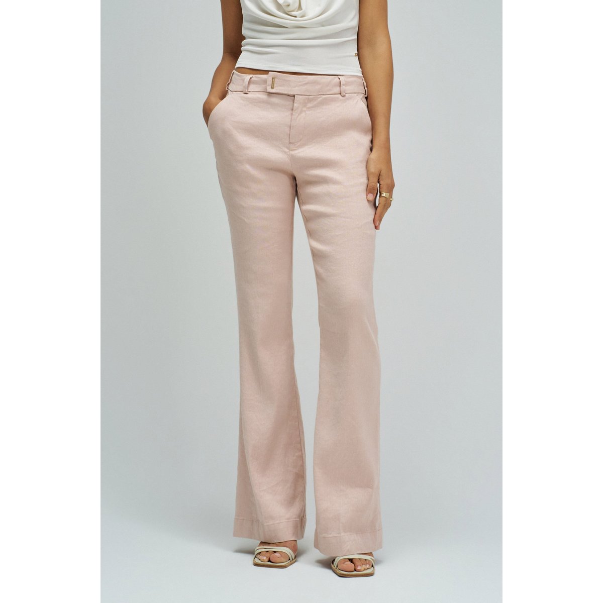 PANTALONS CHINO FLARE EN LIN rose, SALSA JEANS