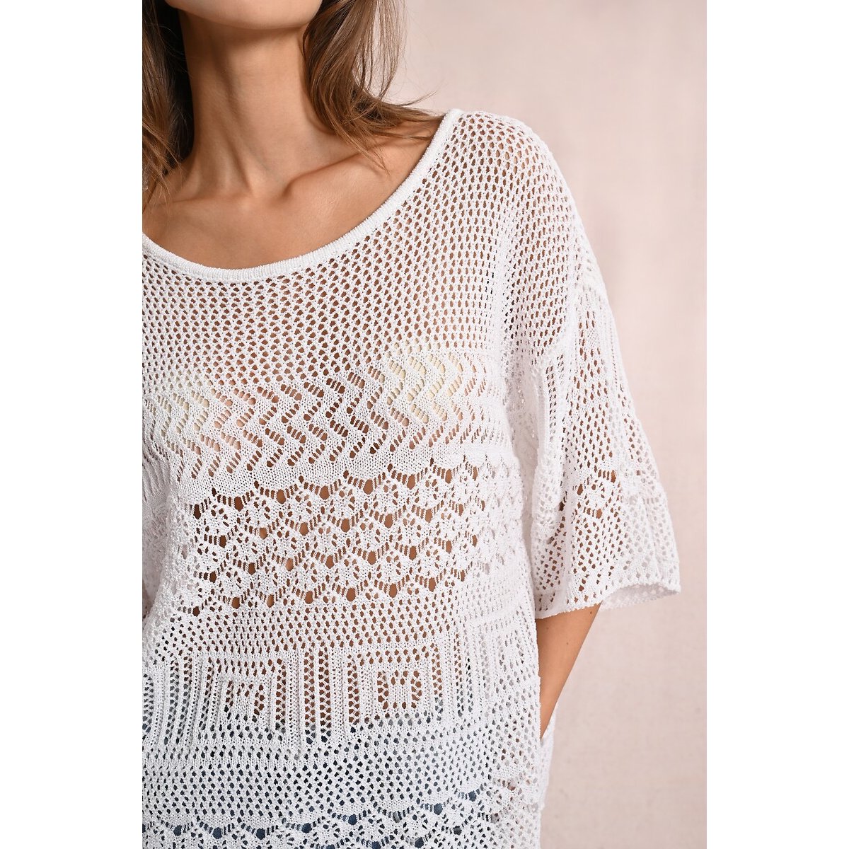 Openwork Jumper with 3/4 Length Sleeves white, MOLLY BRACKEN