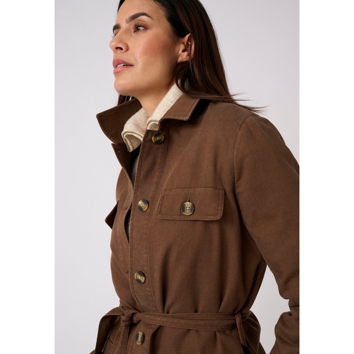 Veste-saharienne mélange Lyocell marron foncé, DAMART