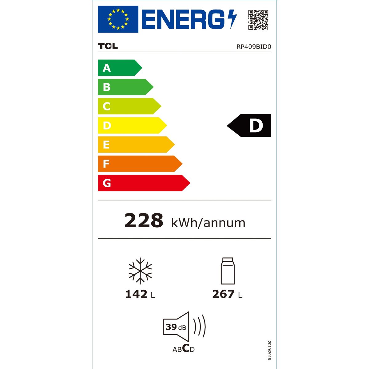 Réfrigérateur combiné RP409BID0 couleur unique, TCL