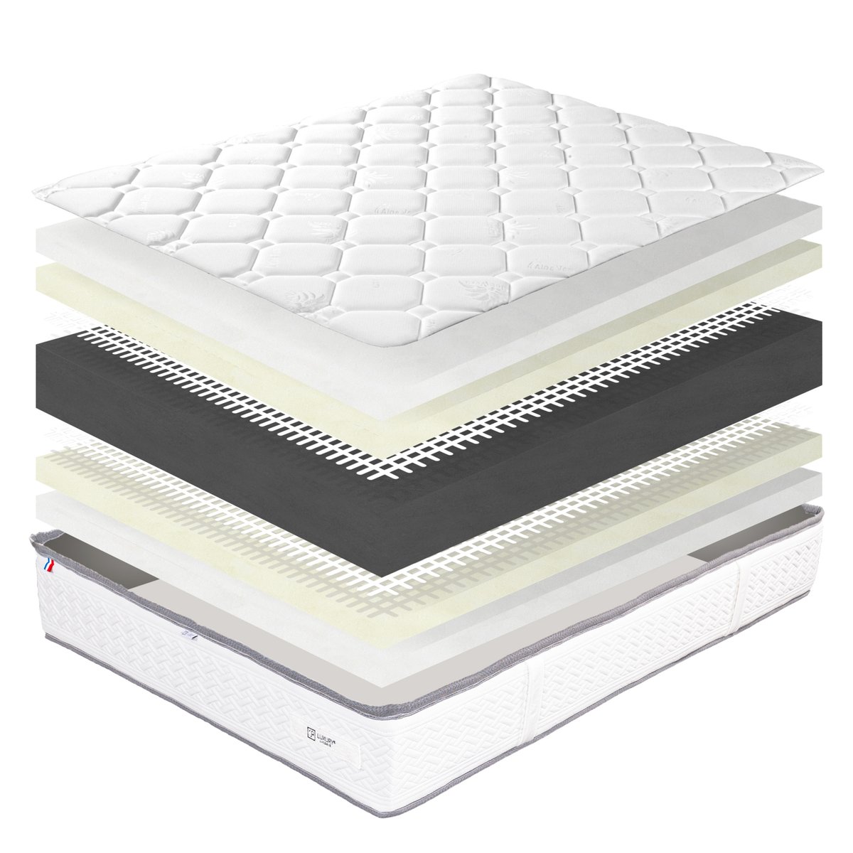 Ensemble literie ferme 20 cm en mousse haute densité avec sommier tapissier blanc blanc, HOME MAISON