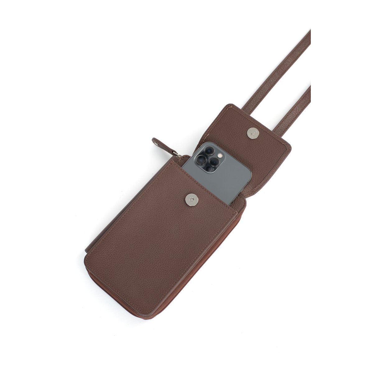 Pochette téléphone avec portefeuille CONFORT marron chocolat, HEXAGONA