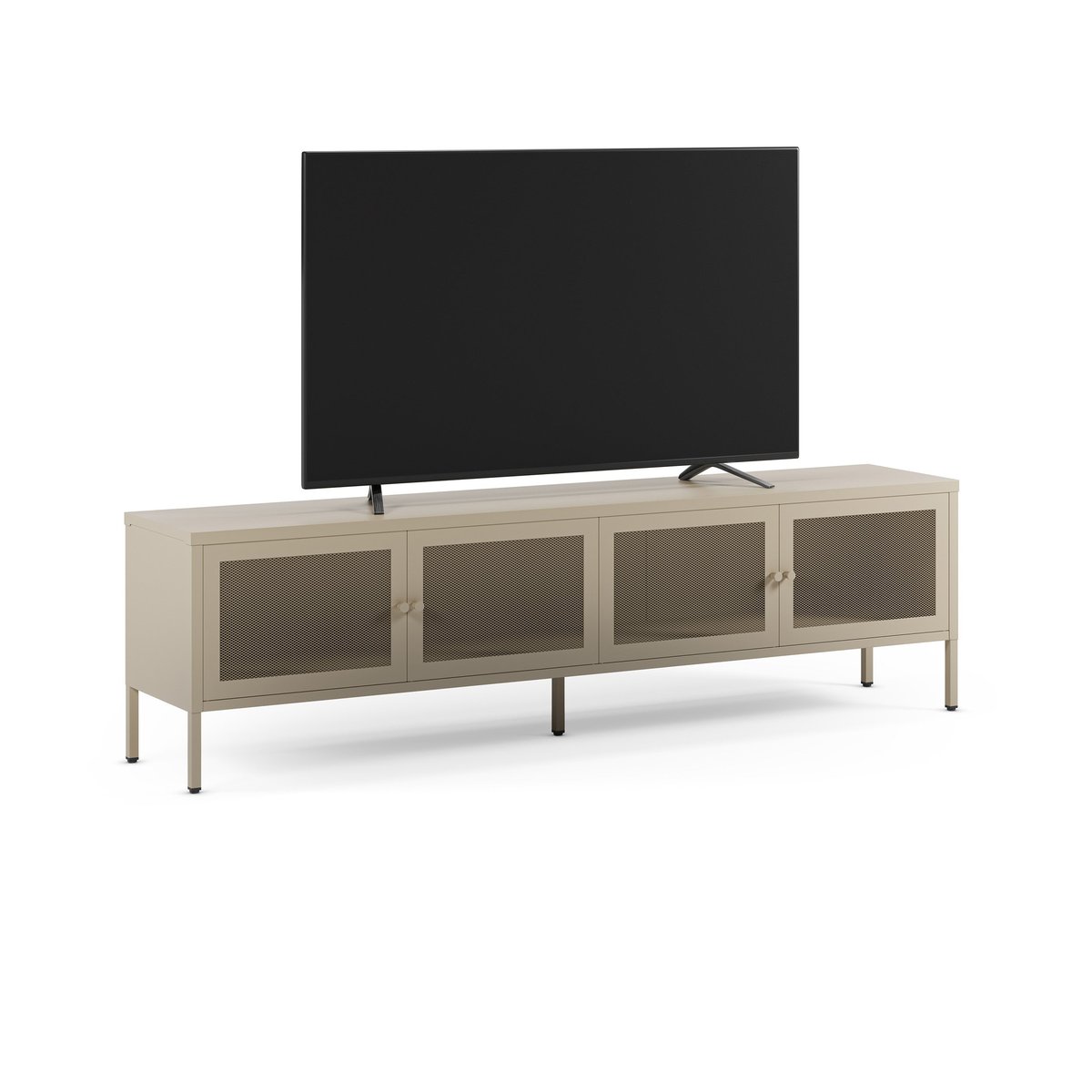 Meuble TV en métal 4 portes, 160 cm - LATEM beige, MAISON PAVANE