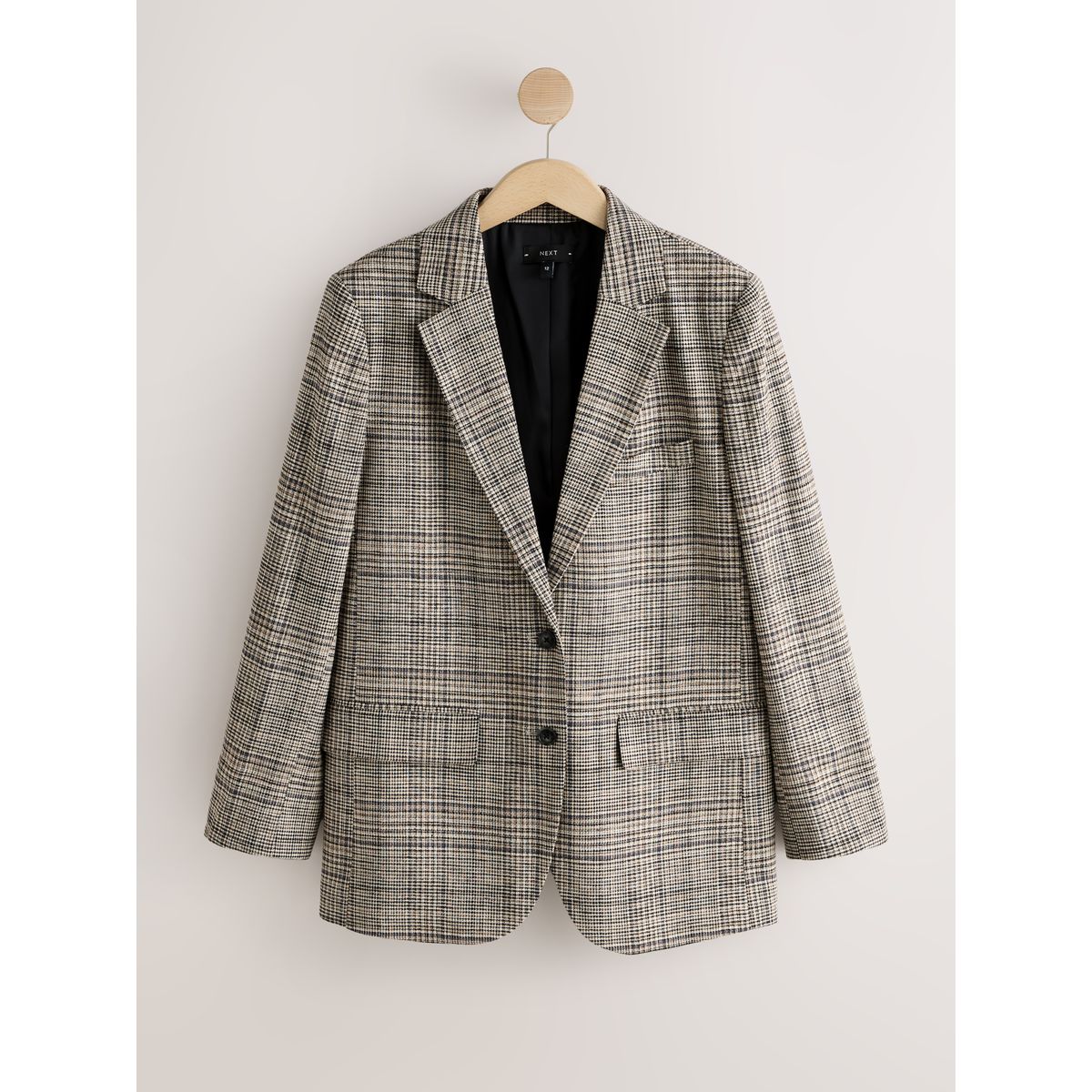 Blazer à carreaux en lin boutonnage croisé marron, NEXT