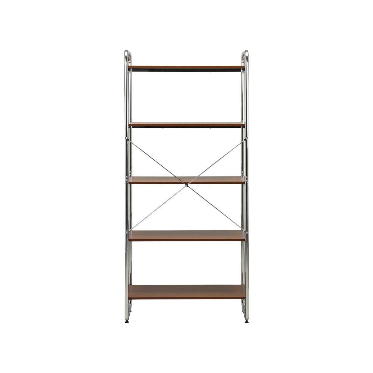 Etagère bibliothèque métal chromé et décor bois 5 niveaux LENNOX noyer, SWEEEK