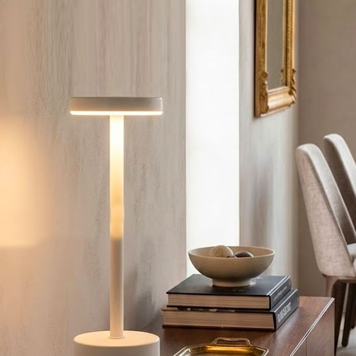 Lampe à poser LED sans fil blanc 8x8x34cm blanc, WADIGA