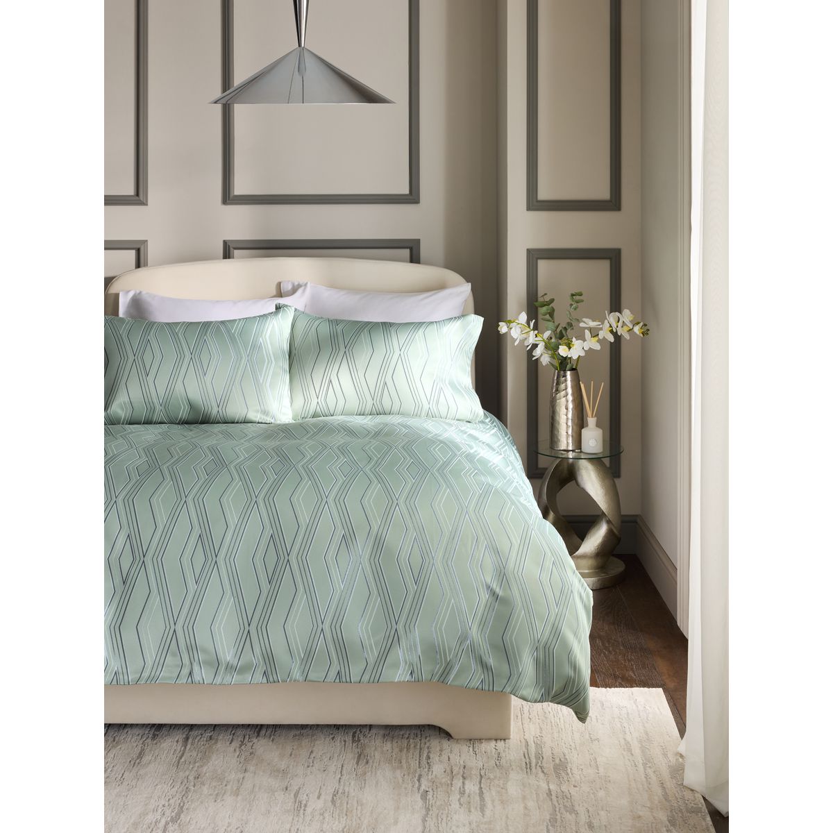 Housse de couette et taie à losanges vert sauge, NEXT