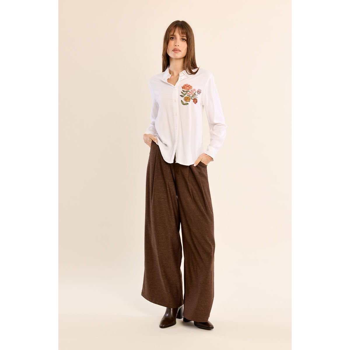 Chemise droite à fleurs brodées offwhite, MOLLY BRACKEN