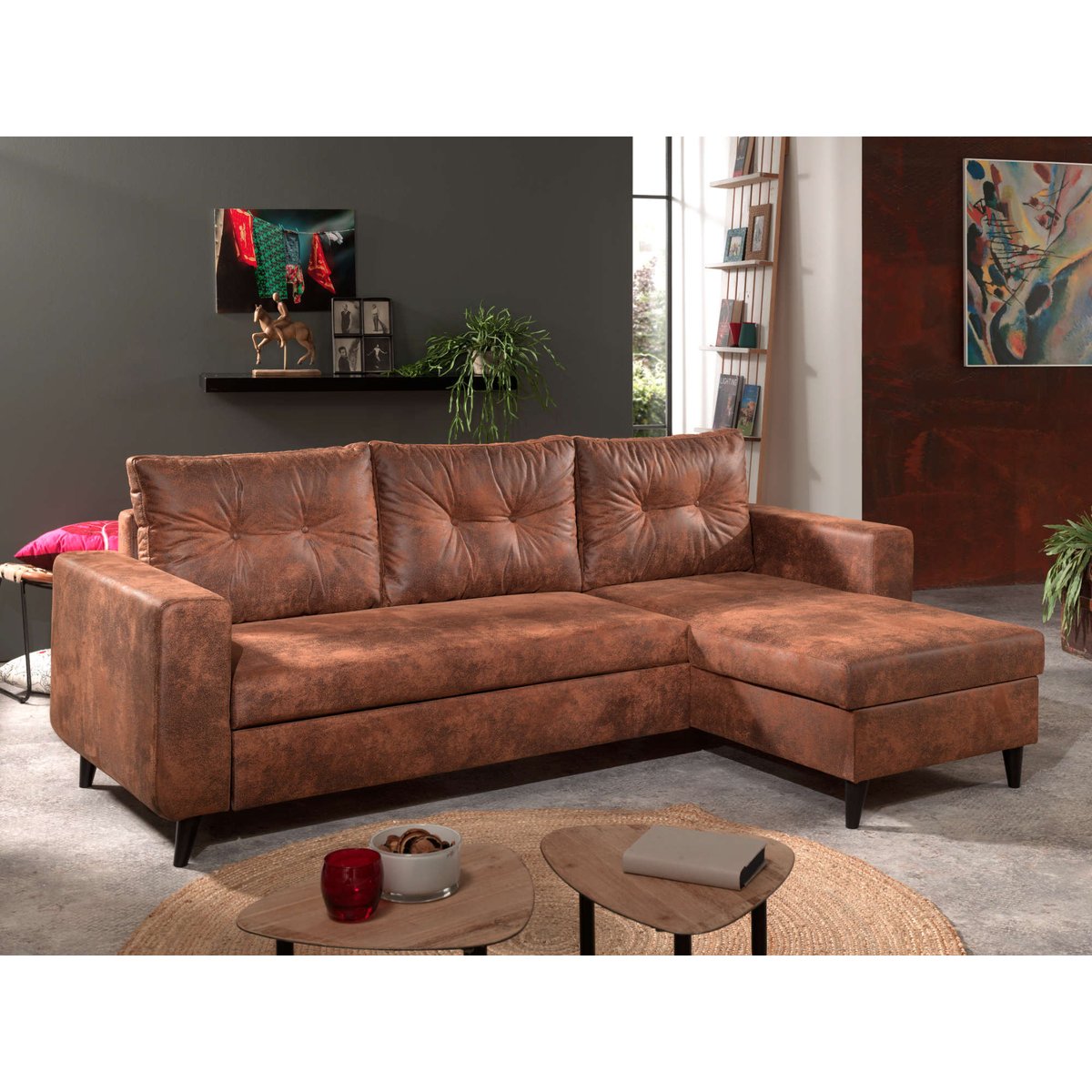 Canapé d'Angle réversible 4 places - NORDIC marron, BEST MOBILIER